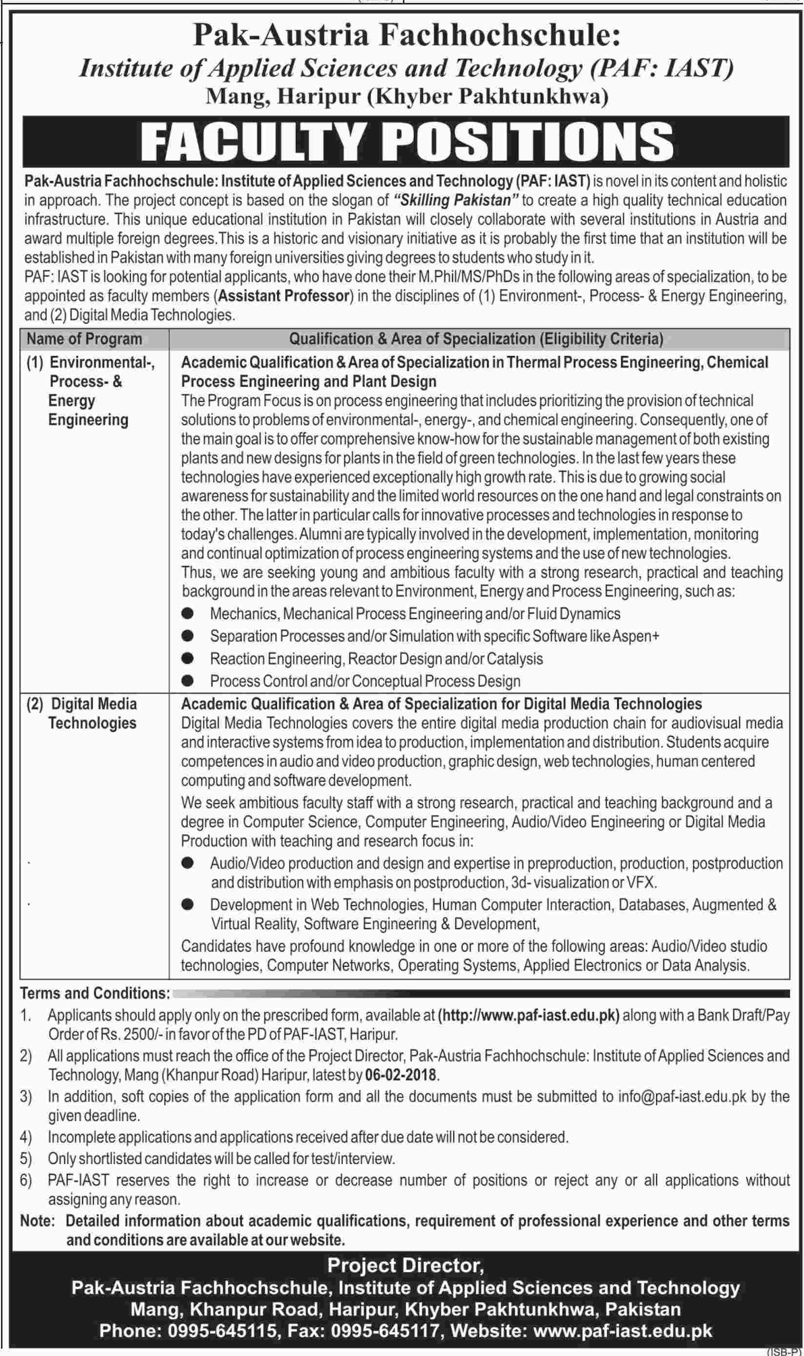 Jobs In PAF Institute Of Applied Sciences And Technology 23 Jan 2018