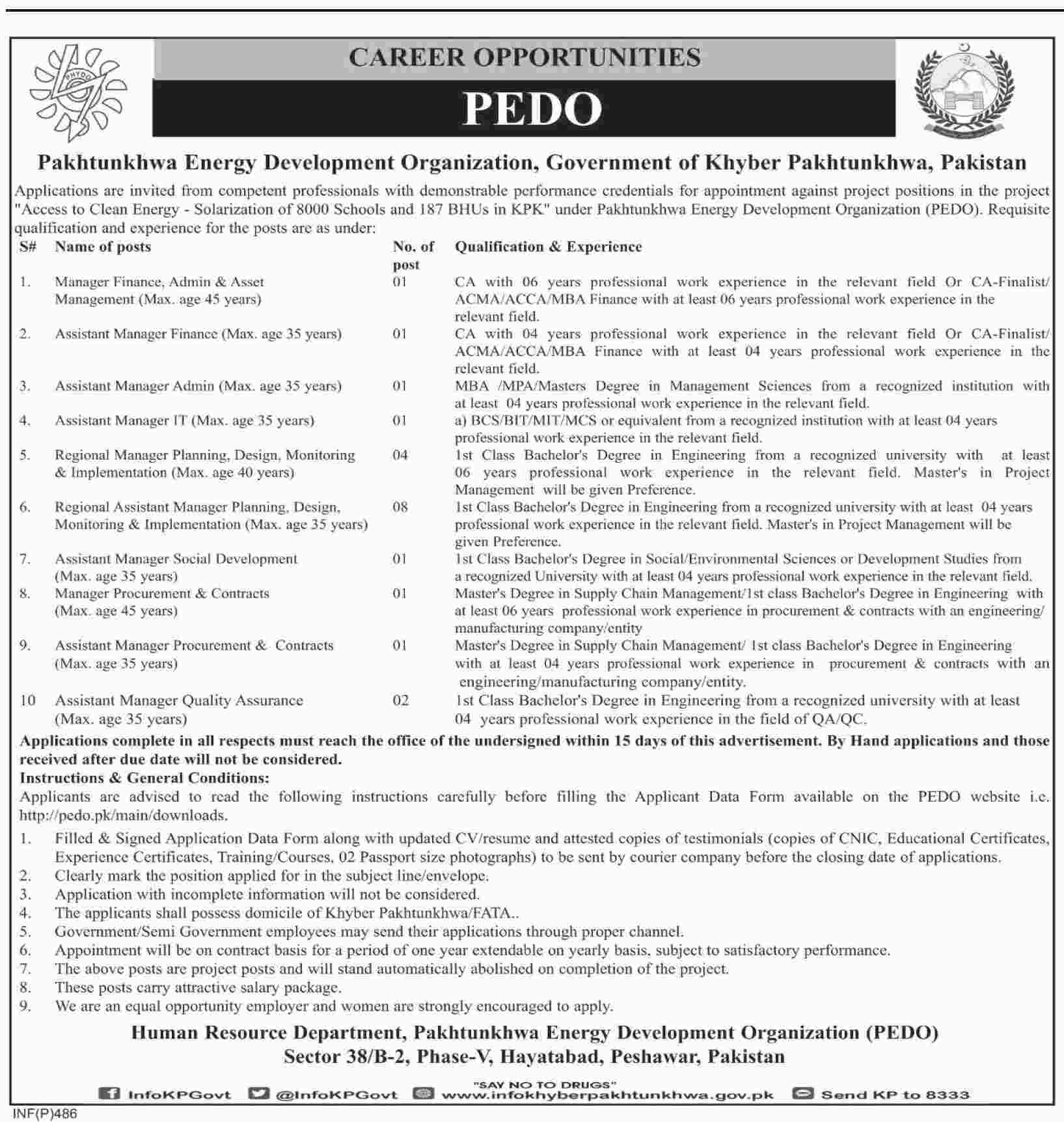 Jobs in Pakhtukhwa Energy Development Organization 28 Jan 2018