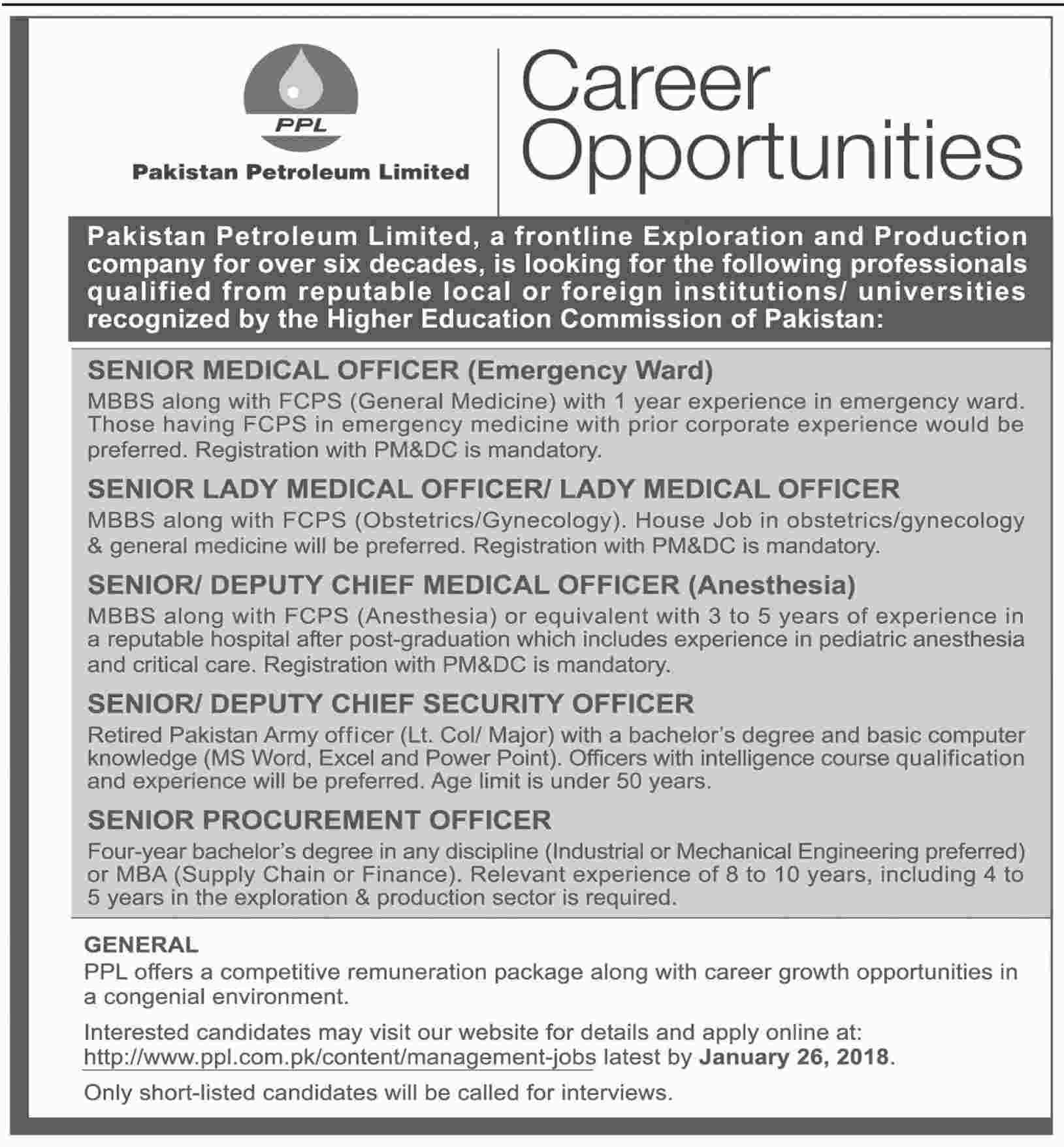 Jobs In Pakistan Petroleum Limited 15 Jan 2018