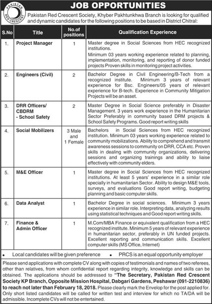 Jobs In Pakistan Red Crescent Society 10 Feb 2018