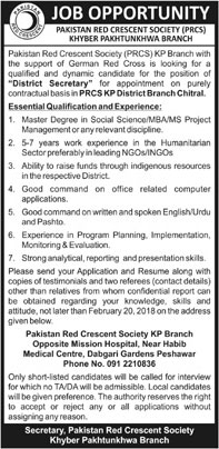 Jobs In Pakistan Red Crescent Society KP 10 Feb 2018 