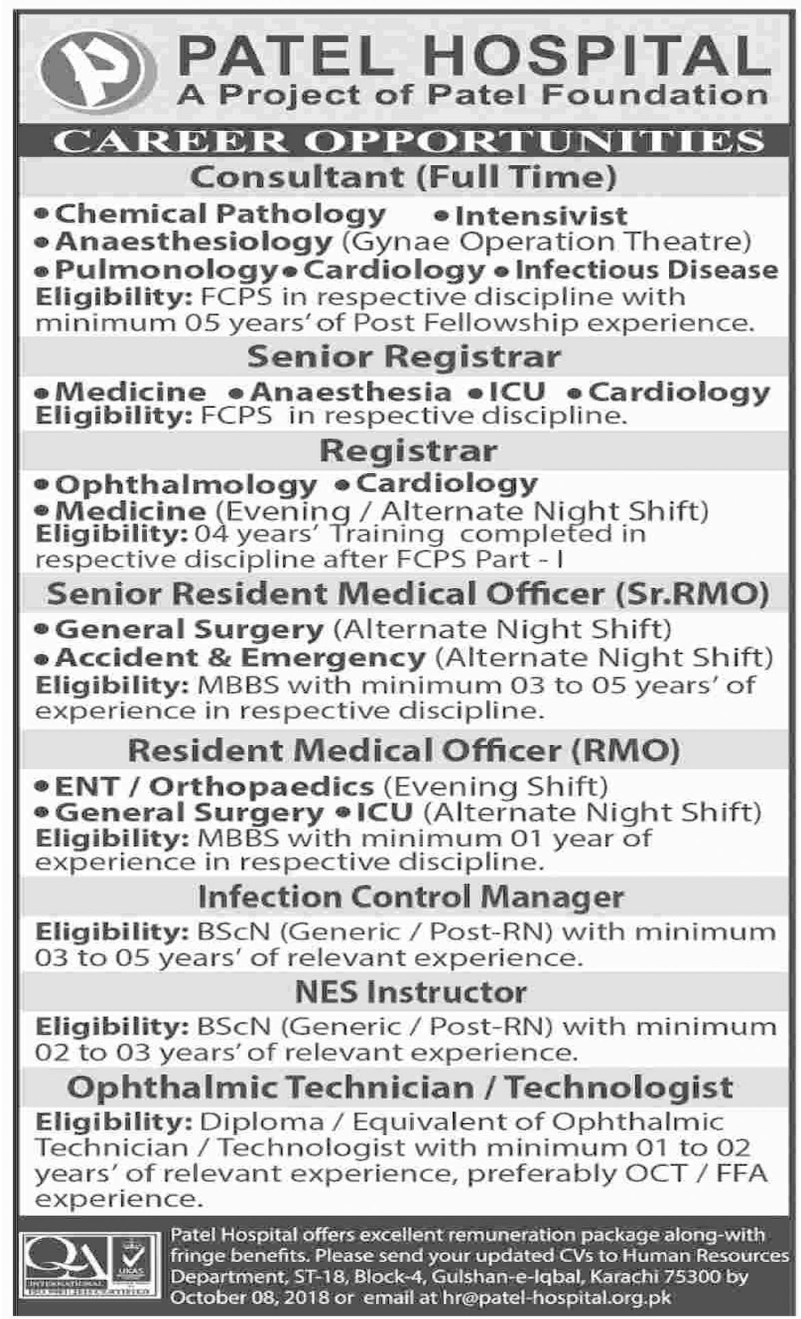 Jobs In Patel Hospital Karachi 02 Oct 2018
