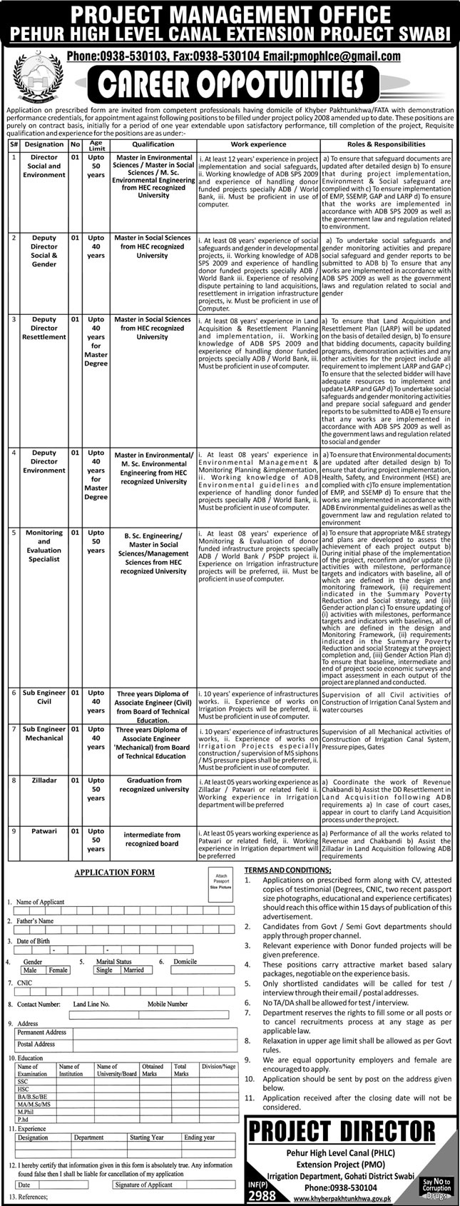 Jobs in Pehur High Level Canal Extension Project Swabi 11 July 2018