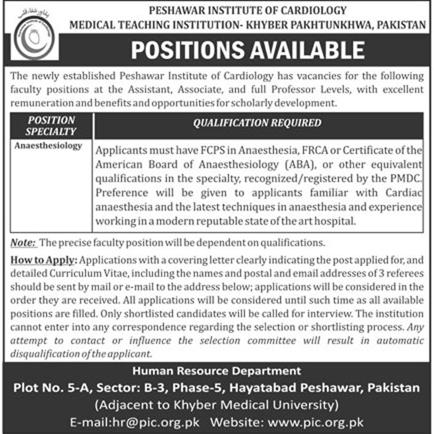 Jobs In Peshawar Institute Of Cardiology 26 Jan 2018