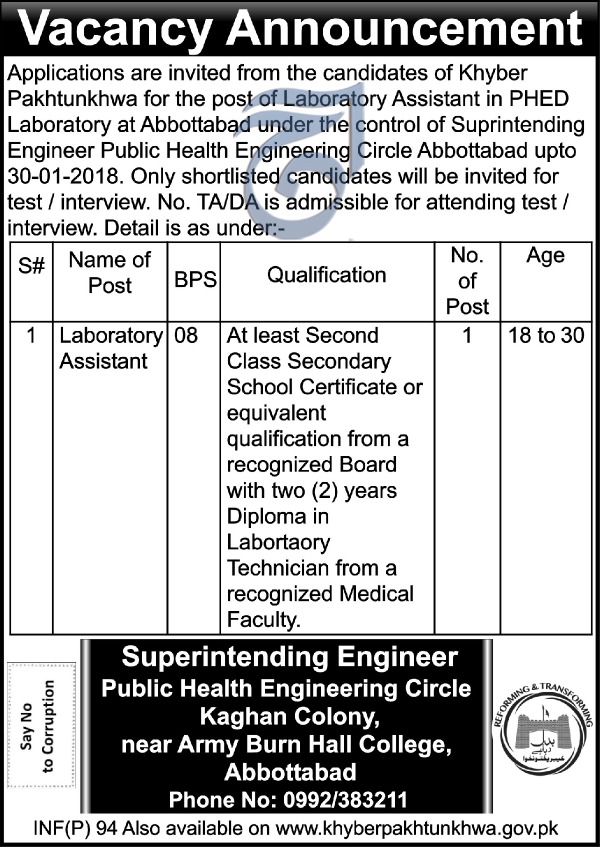Jobs In Public Health Engineering Department 09 Jan 2018