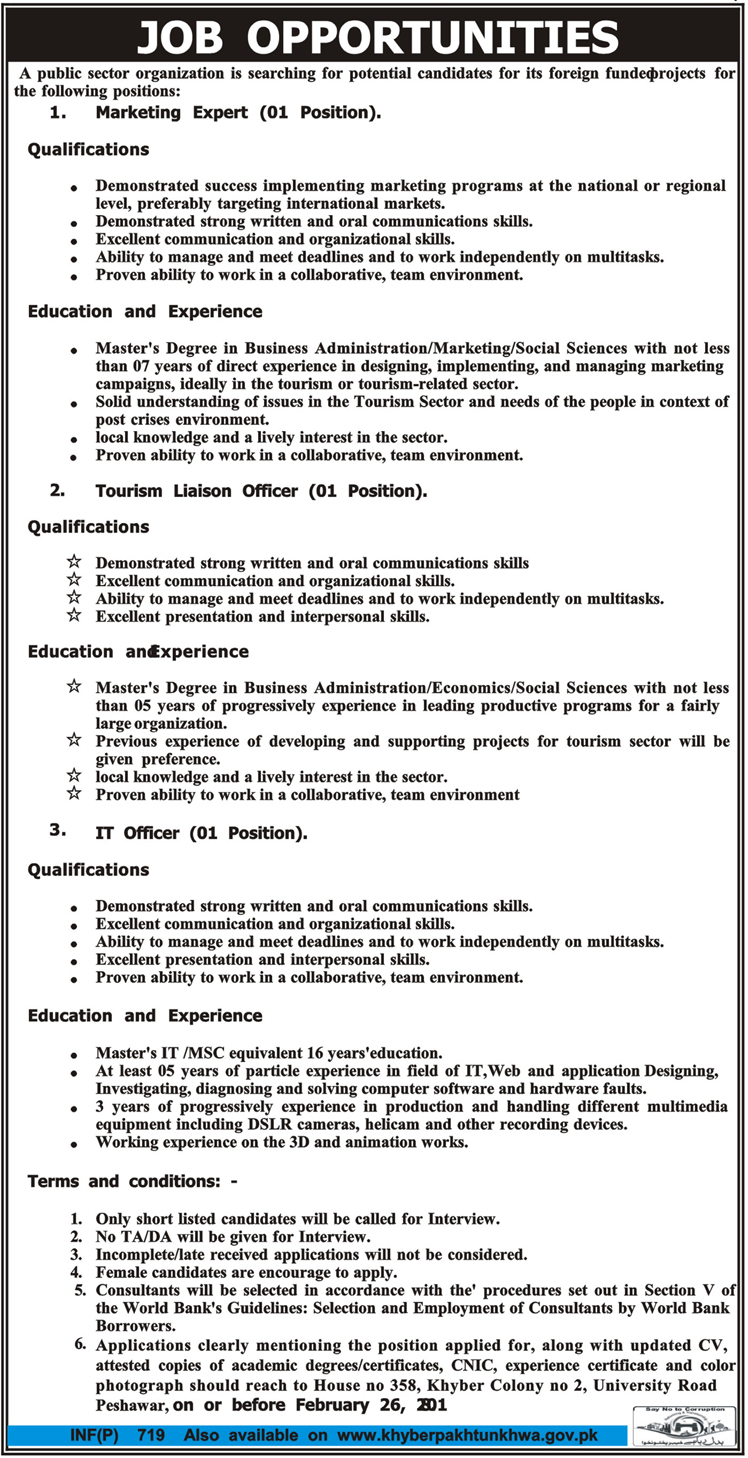 Jobs In Public Private Sector Peshawar 12 Feb 2018