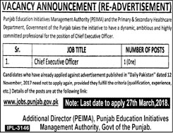 Jobs in Punjab Education Initiatives Management Authority 12 March 2018