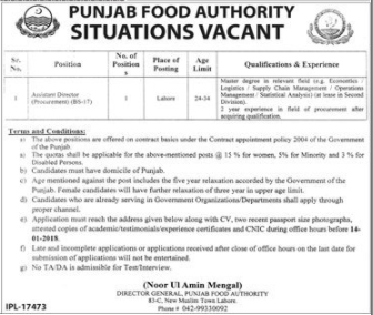 Jobs In Punjab Food Authority 01 Jan 2018