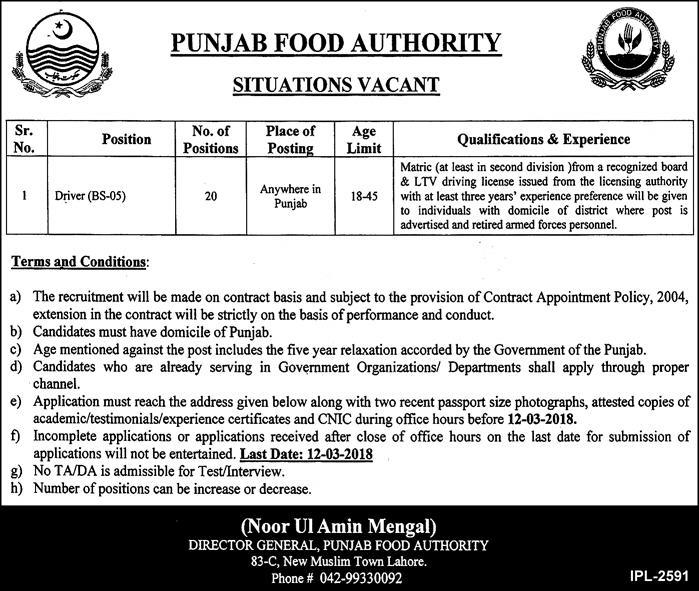 Jobs In Punjab Food Authority 28 Feb 2018