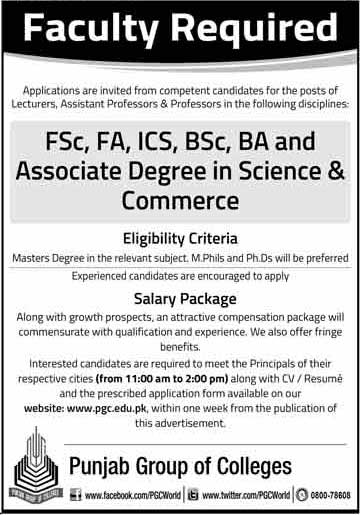 Jobs in Punjab Group of Colleges 29 April 2018