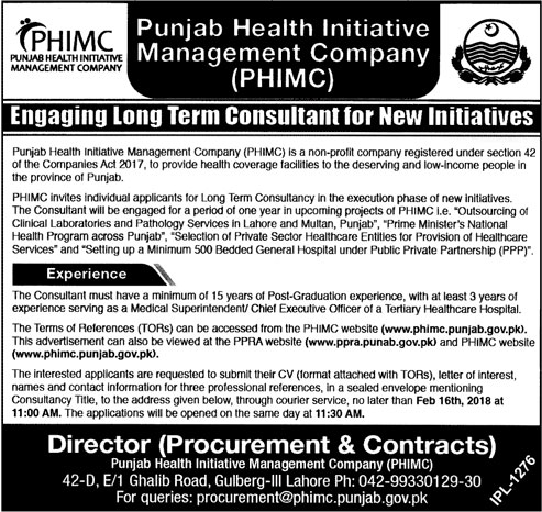 Jobs In Punjab Health Initiative Management Company 31 Jan 2018