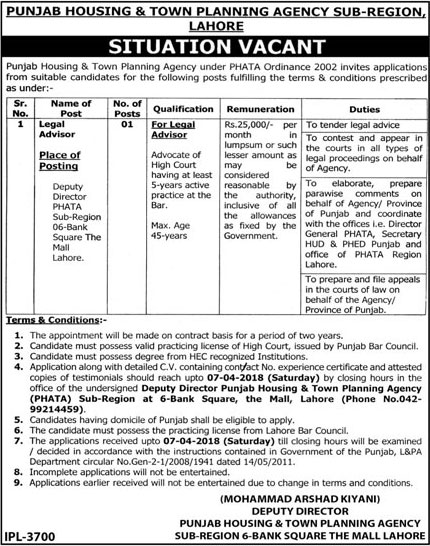 Jobs In Punjab Housing And Town Planning Agency 24 Mar 2018