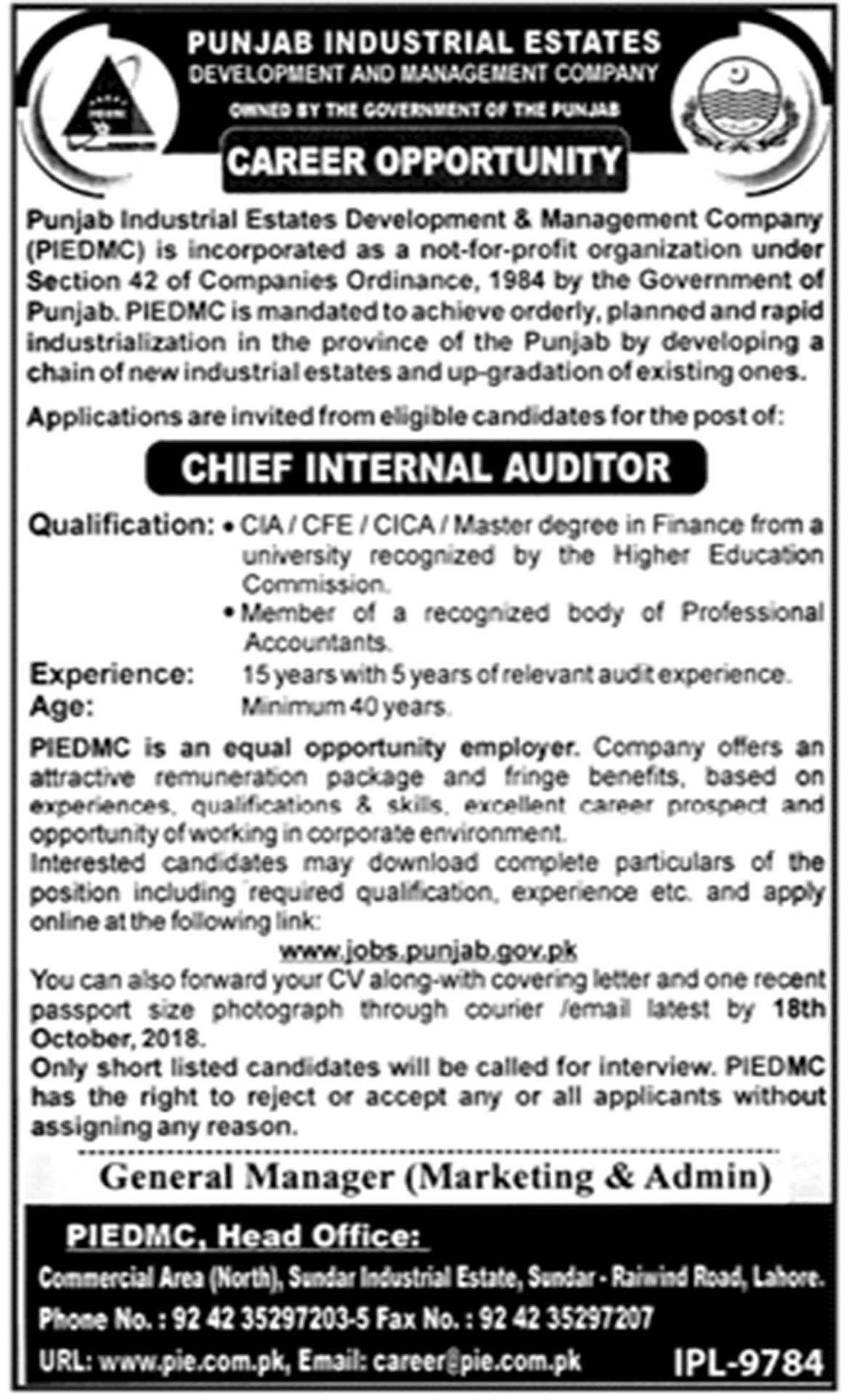 Jobs In Punjab Industrial Estate Development And Management Company PIE 06 Oct 2018
