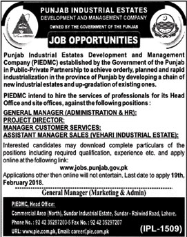 Jobs in Punjab Industrial Estate in Lahore 05 Feb 2018
