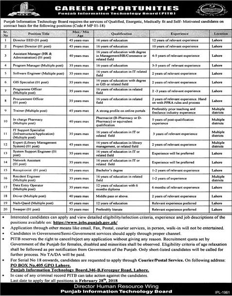 Jobs In Punjab Information Technology Board 14 Feb 2018