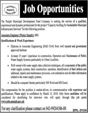 Jobs In Punjab Municipal Development Fund Company 07 Mar 2018
