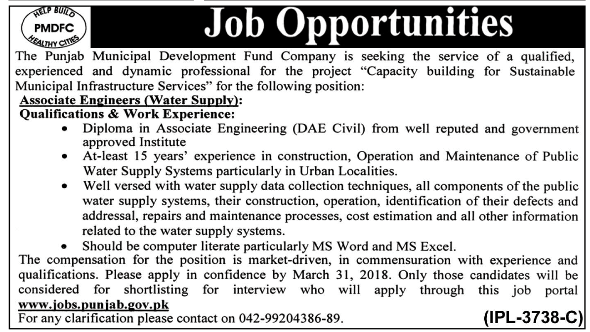 Jobs In Punjab Municipal Development Fund Company 24 Mar 2018