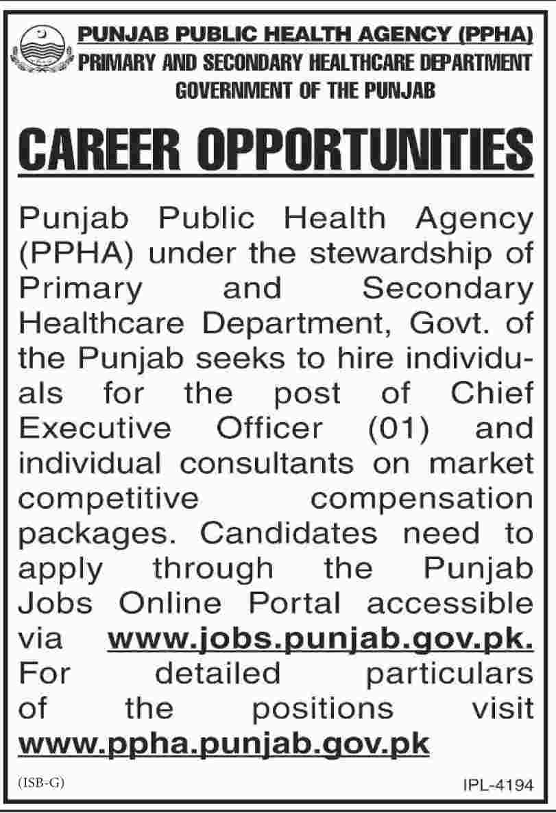 Jobs in Punjab Public Health Agency 10 April 2018