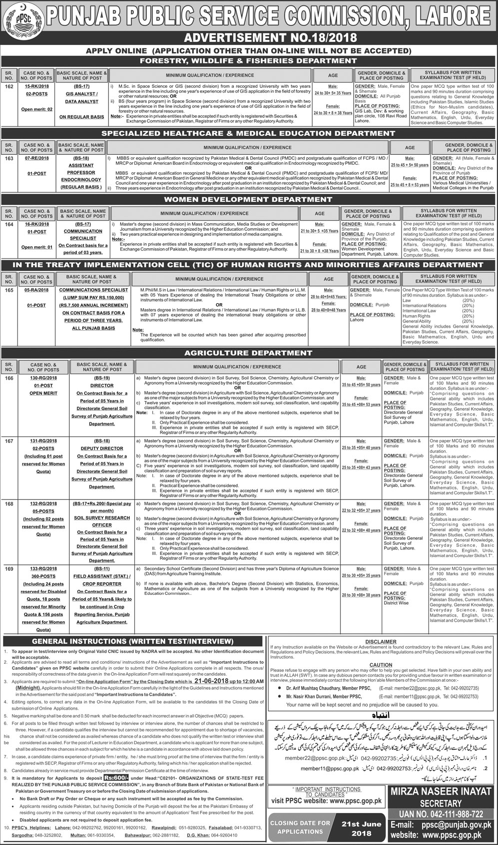 Jobs in Punjab Public Service Commission 06 June 2018
