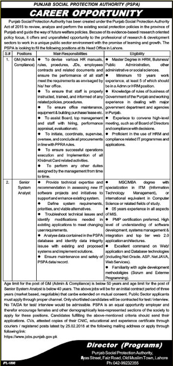 Jobs In Punjab Social Protection Authority 15 Feb 2018