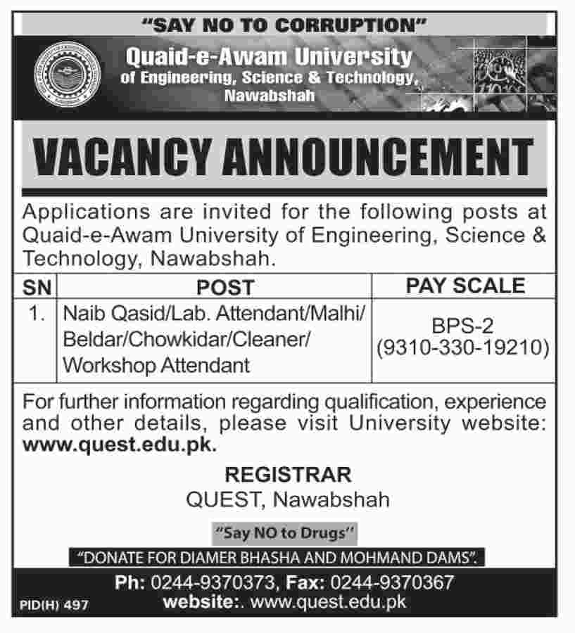 Jobs in Quaid-E-Awam University of Engineering Science and Technology 2019