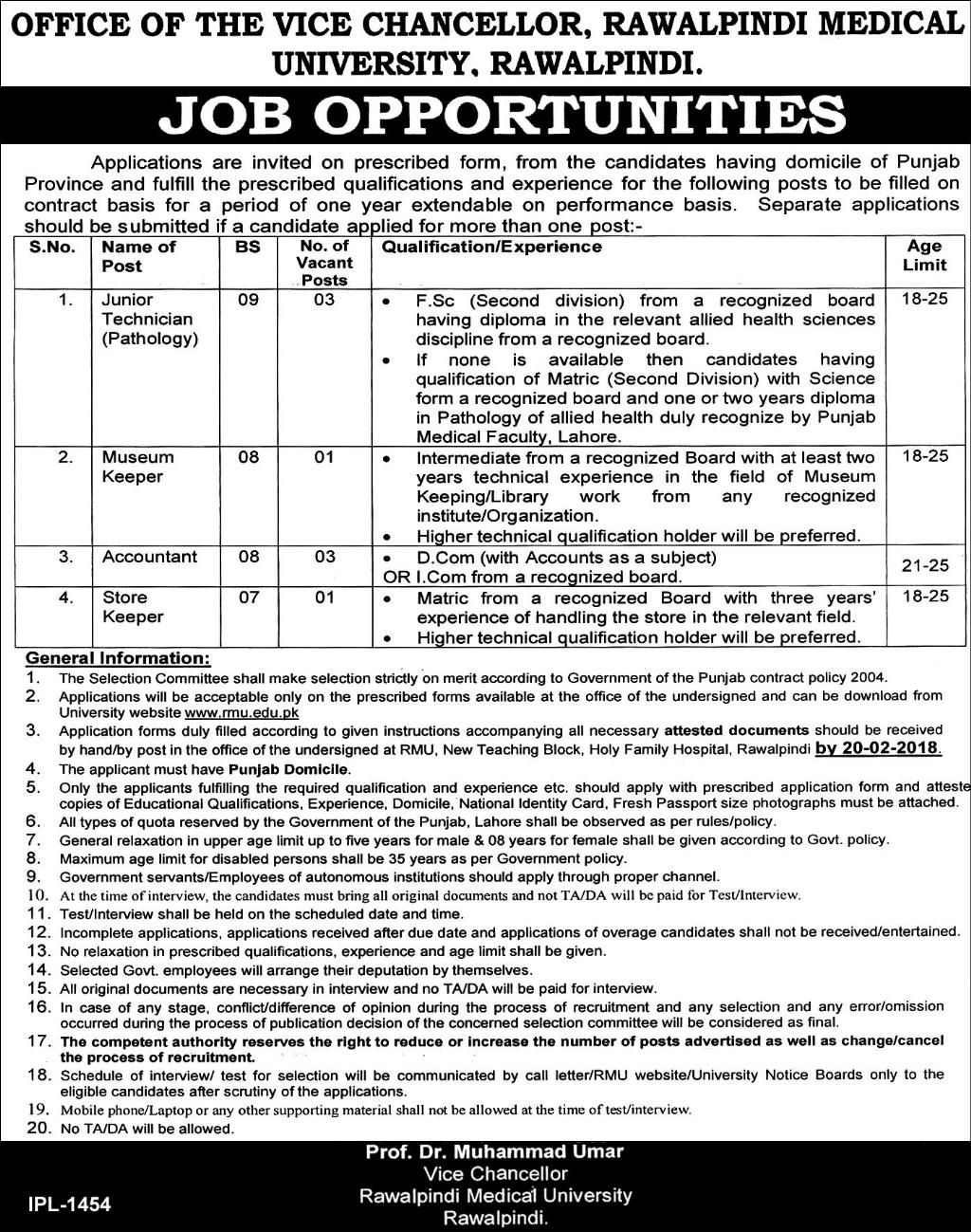 Jobs in Rawalpindi Medical University 02 Feb 2018