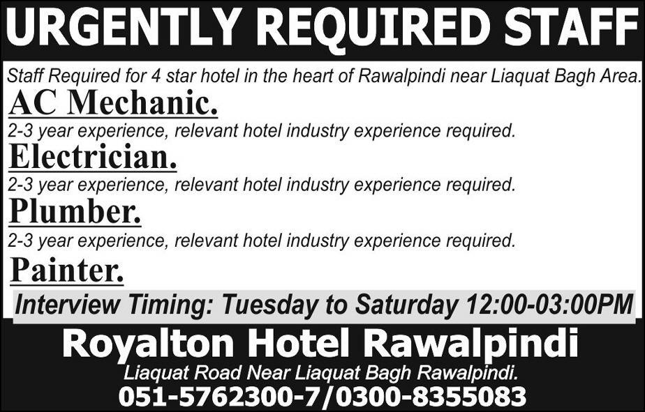 Jobs In Royalton Hotel Rawalpindi 27 Mar 2018