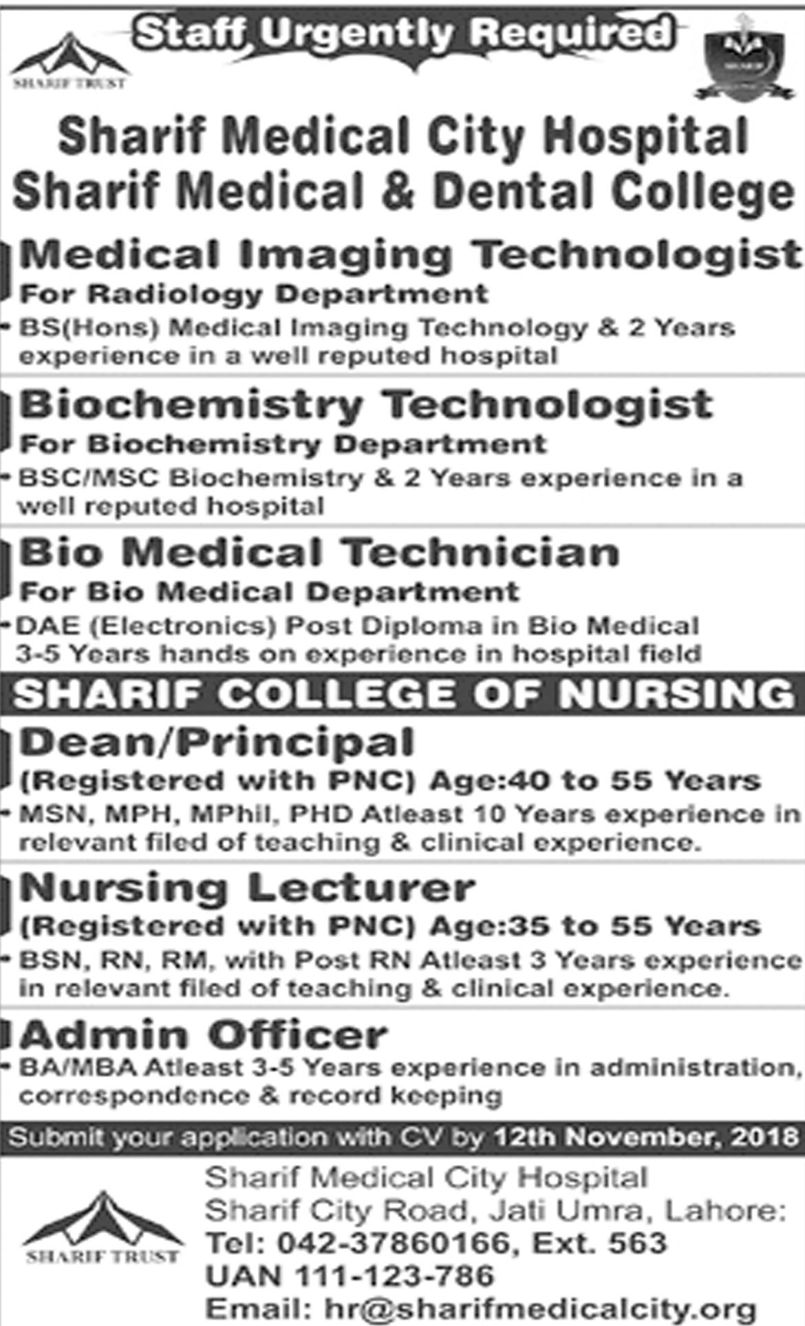 Jobs In Sharif Medical City Hospital 29 Oct 2018