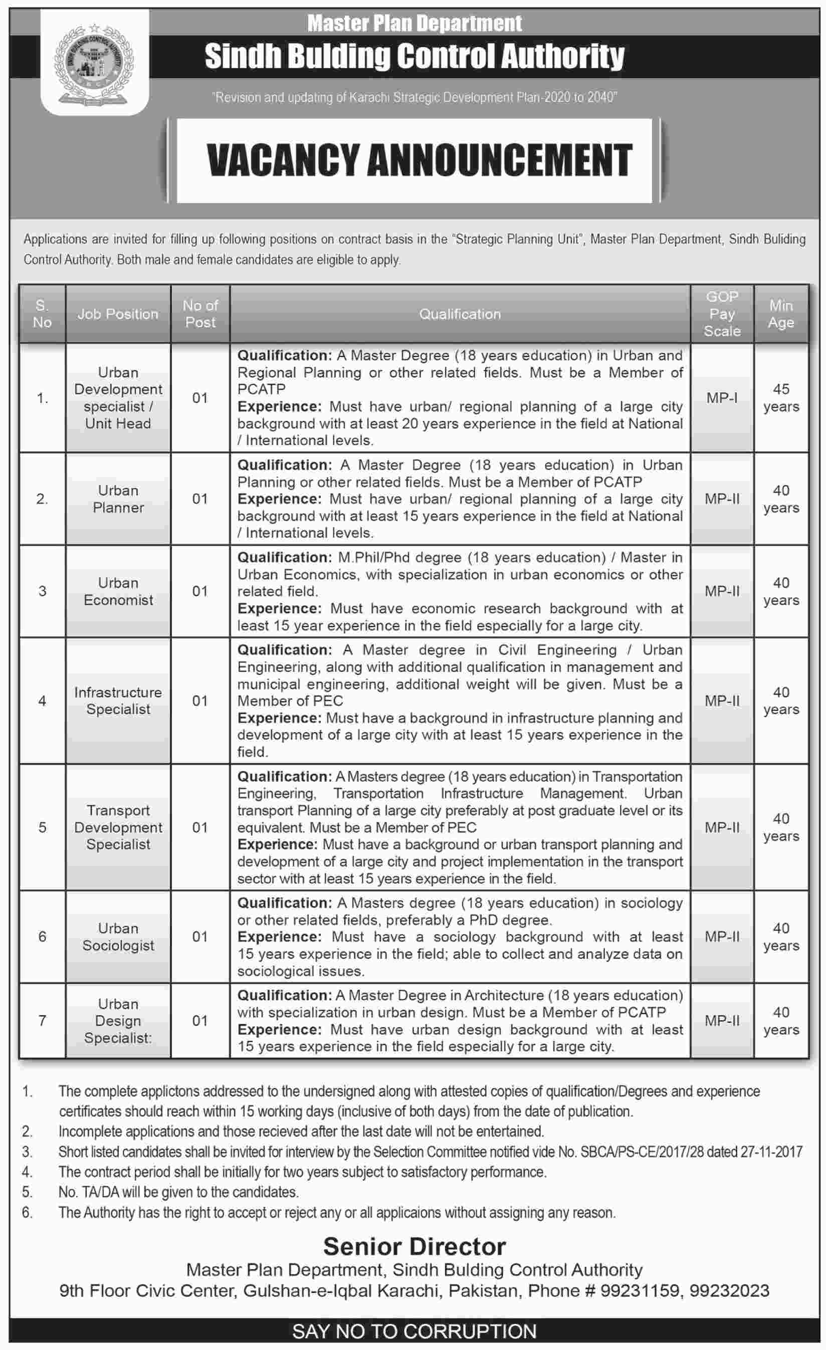 Jobs In Sindh Building Control Authority 14 mar 2018