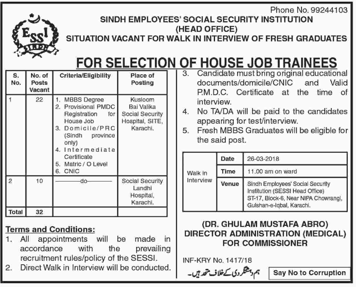 Jobs In Sindh Employees Social Security Institute 13 Mar 2018