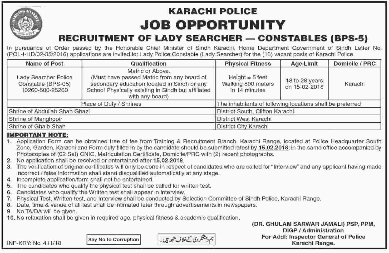 Jobs In Sindh Police 25 Jan 2018