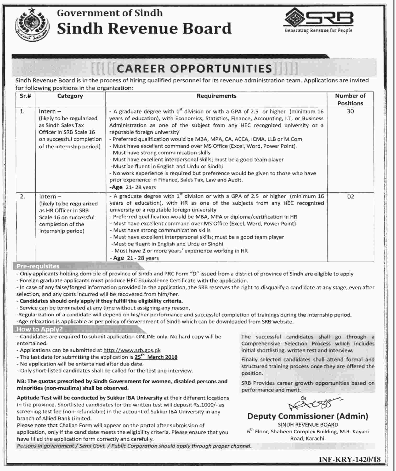 Jobs In Sindh Revenue Board 13 Mar 2018