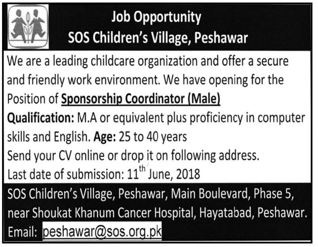 Jobs in SOS Children Villages Peshawar 06 June 2018