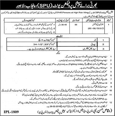 Jobs In Special Protection Unit Punjab 12 Feb 2018