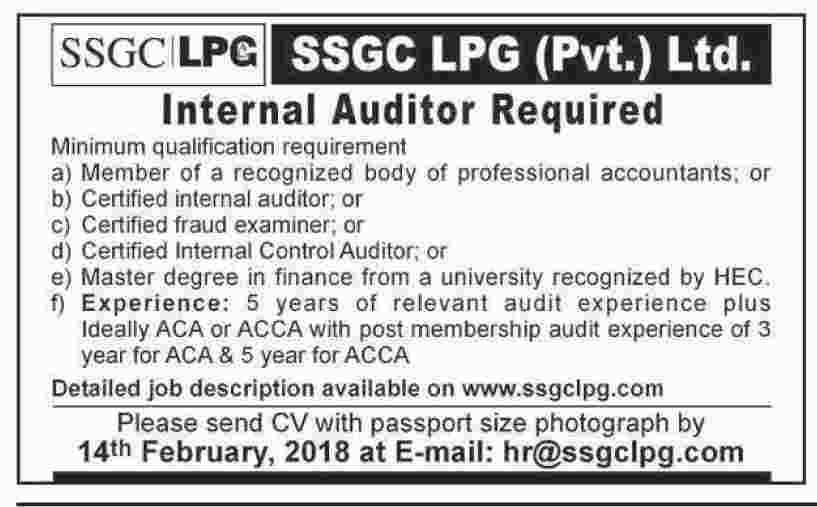 Jobs in Sui Southern Gas Company Private Limited 31 Jan 2018