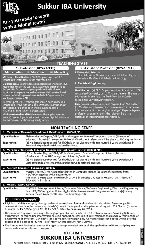 Jobs in Sukkur IBA University 11 Feb 2018