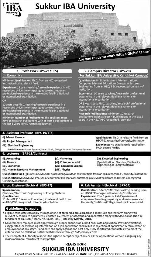 Jobs in Sukkur IBS University 18 April 2018
