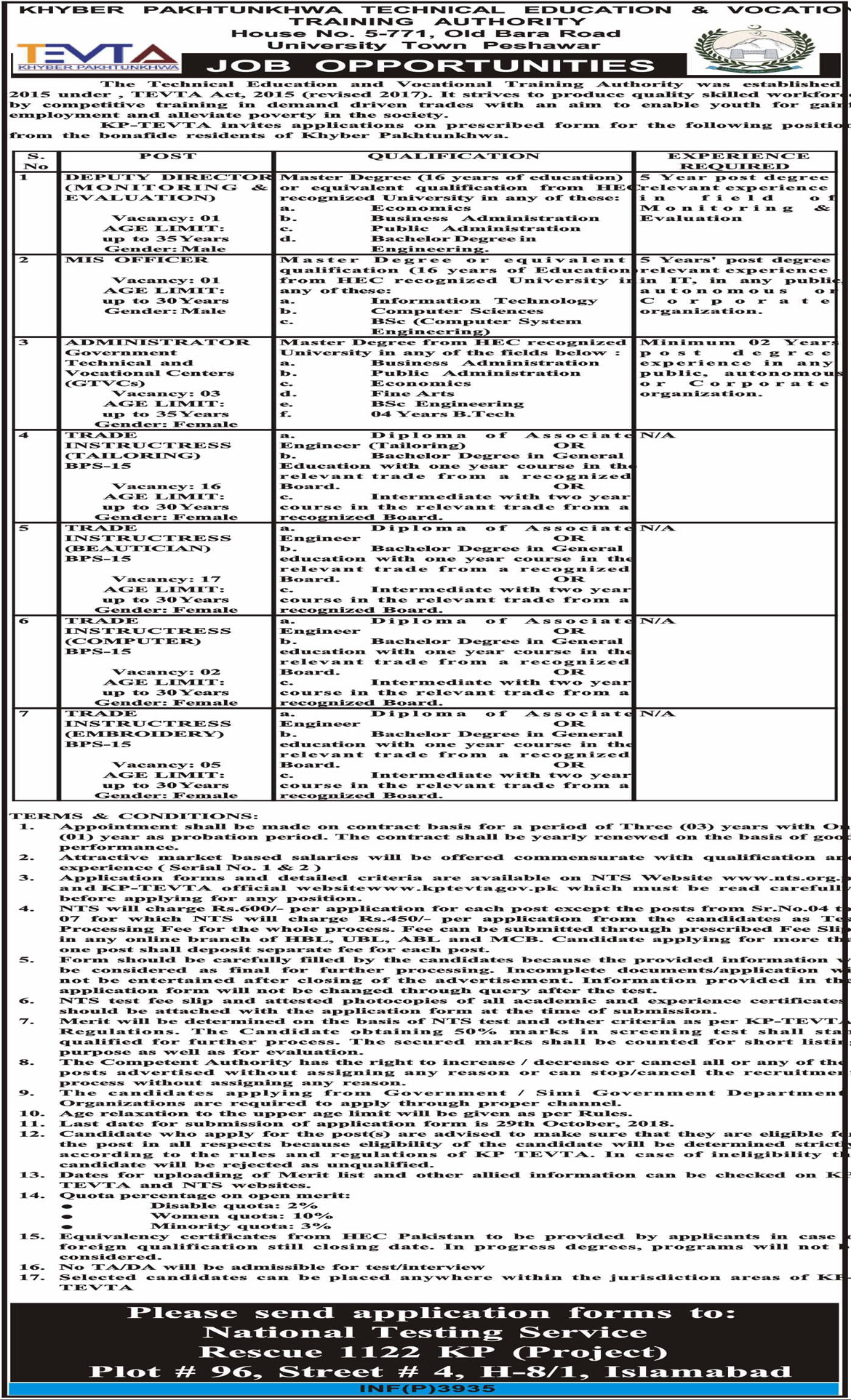 Jobs In Technical Education And Vocational Training Authority TEVTA 13 Oct 2018