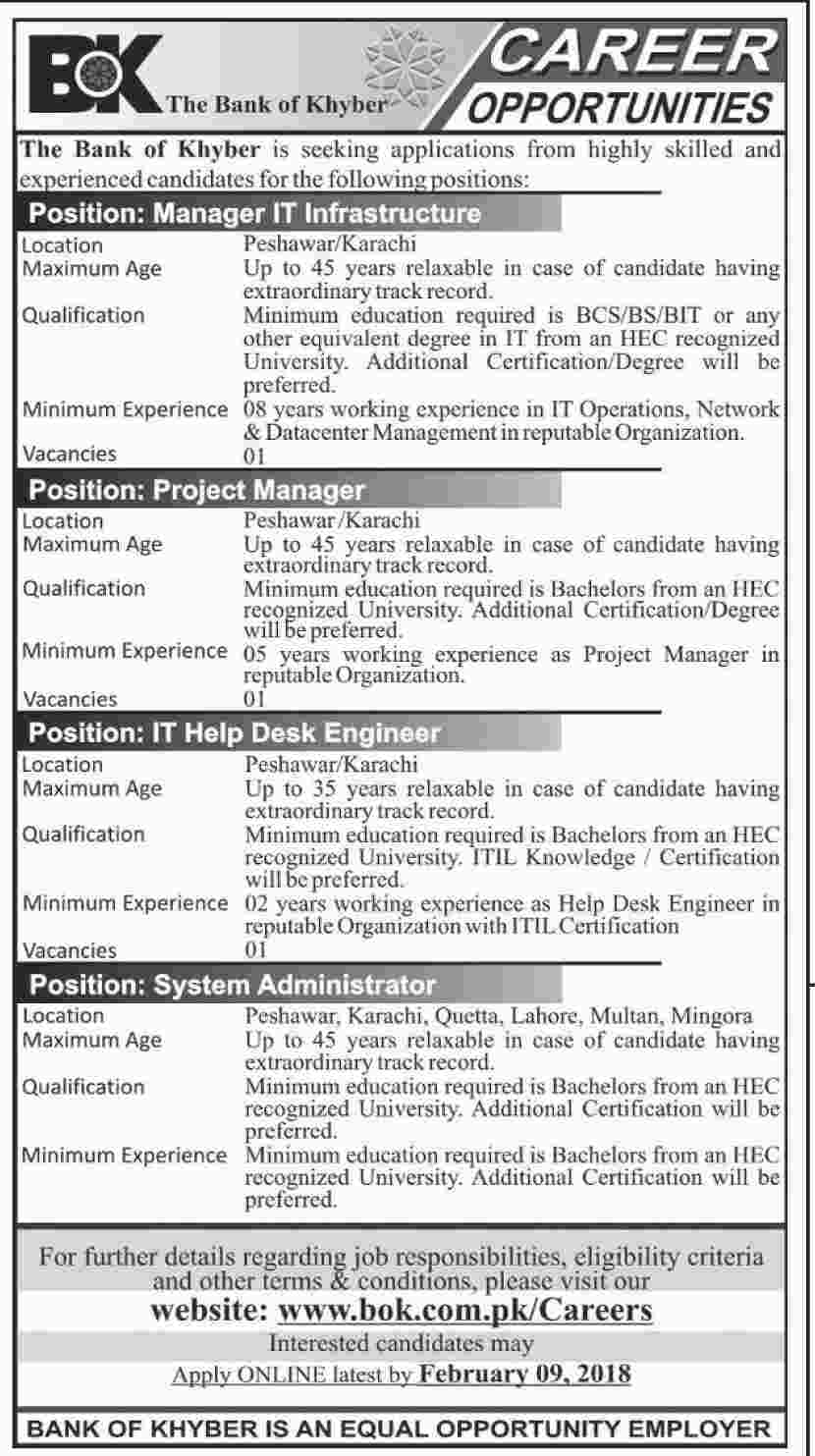 Jobs In The Bank Of Khyber 02 Feb 2018