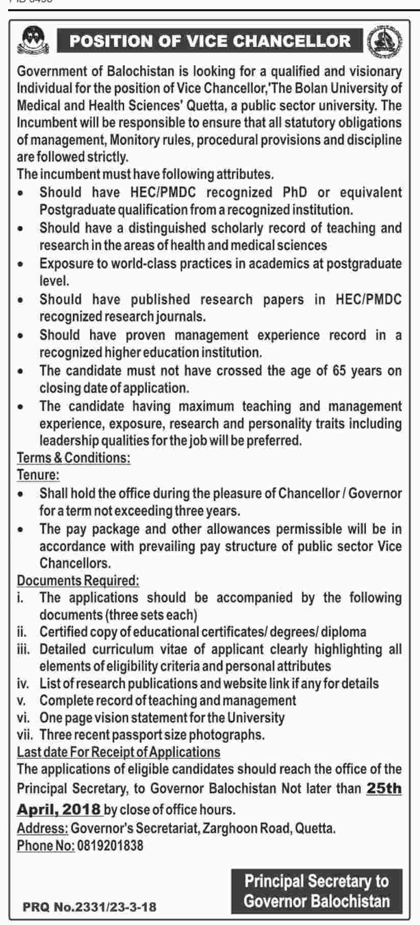 Jobs In The Bolan University Of Medical And Health Sciences 25 Mar 2018