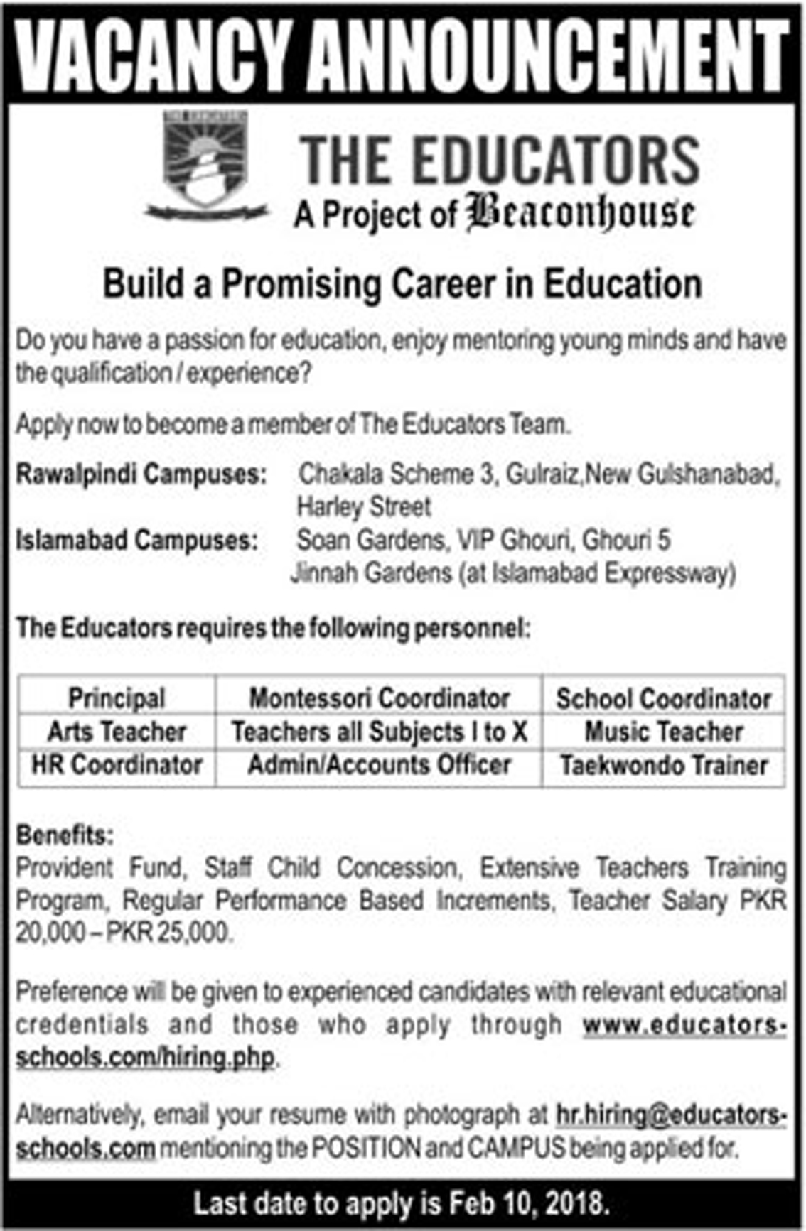 Jobs in The Educators a project of Beaconhouse 28 Jan 2018