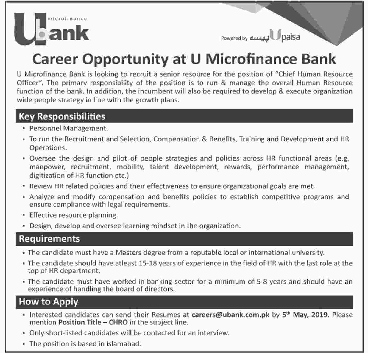 Jobs in U Microfinance Bank 2019