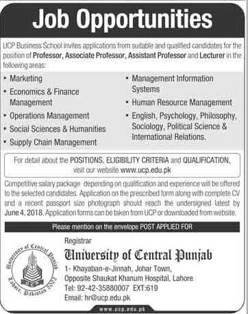 Jobs in University of Central Punjab 27 May 2018