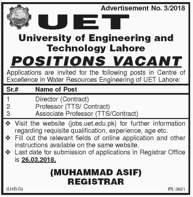 Jobs in University Of Engineering And Technology 05 Mar 2018