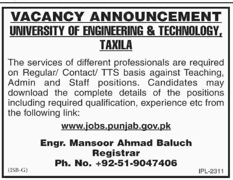 Jobs in University Of Engineering And Technology 24 Feb 2018