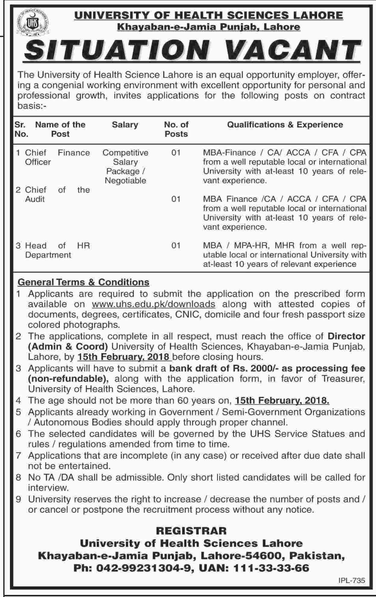 Jobs in University Of Health And Sciences 18 Jan 2018