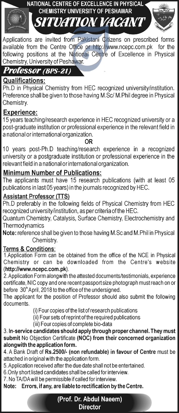Jobs in University of Peshawar 09 April 2018