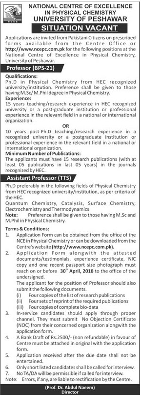 Jobs in University of Peshawar 10 April 2018