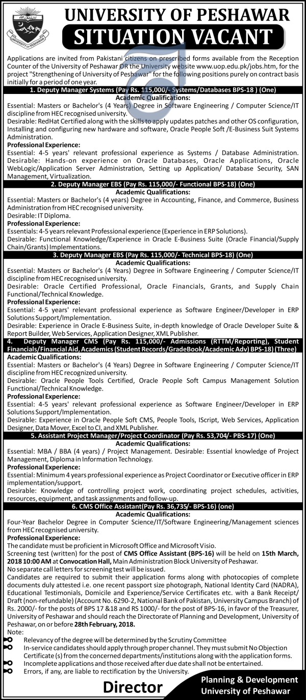 Jobs in University of Peshawar 13 Feb 2018