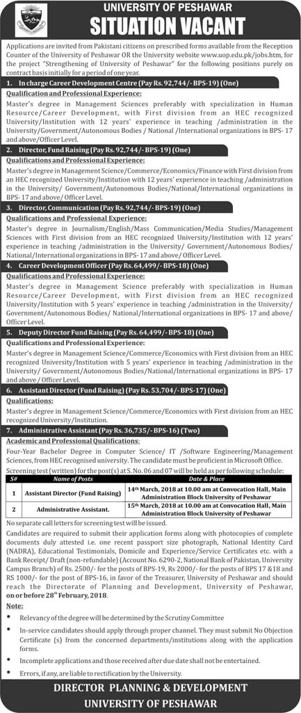 Jobs in University of Peshawar 13 Feb 2018